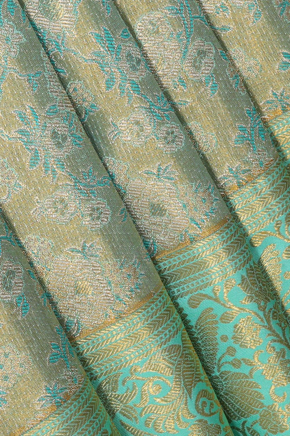 Collection of Kanchipattu Turquoise Blue Tissue Brocade Saree in a gallery layout