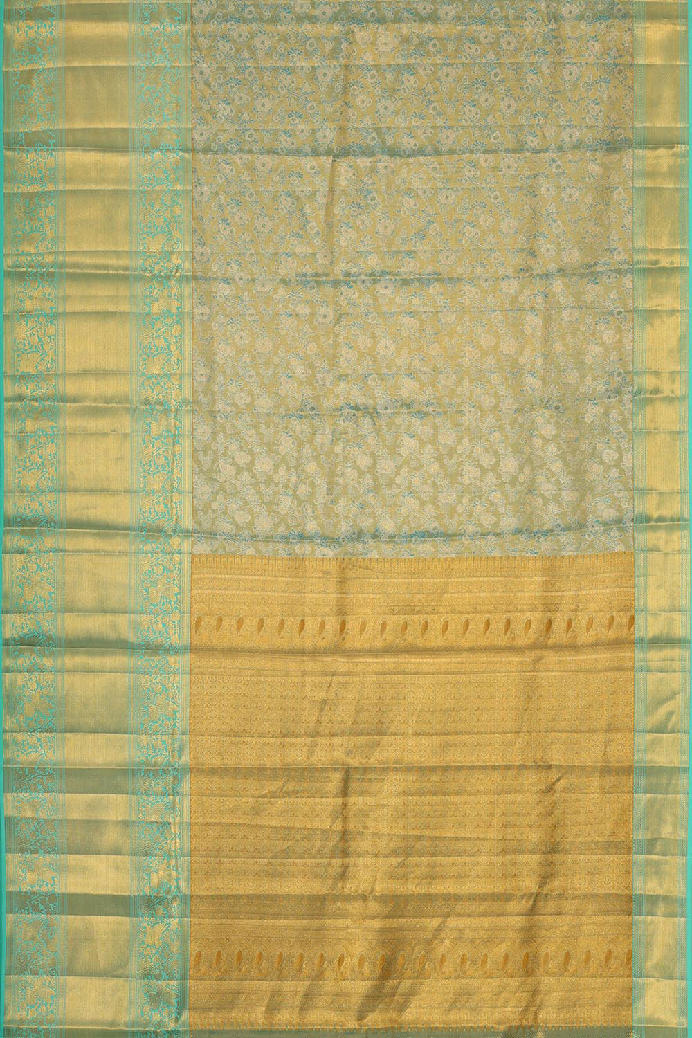 Collection of Kanchipattu Turquoise Blue Tissue Brocade Saree in a gallery layout