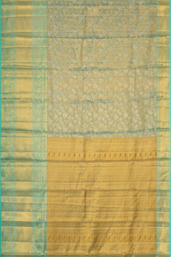 Collection of Kanchipattu Turquoise Blue Tissue Brocade Saree in a gallery layout