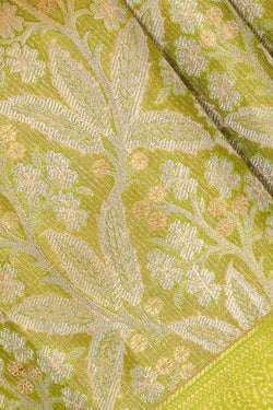 Collection of Kanchipattu Parrot Green Tissue Brocade Saree in a gallery layout