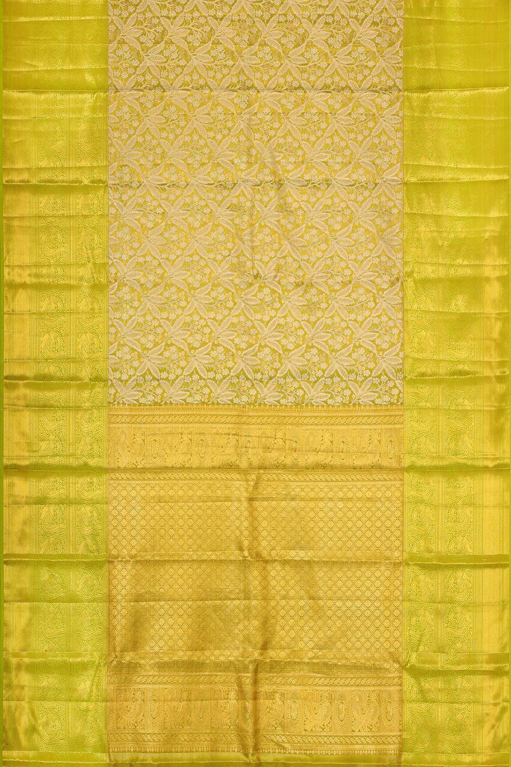 Collection of Kanchipattu Parrot Green Tissue Brocade Saree in a gallery layout