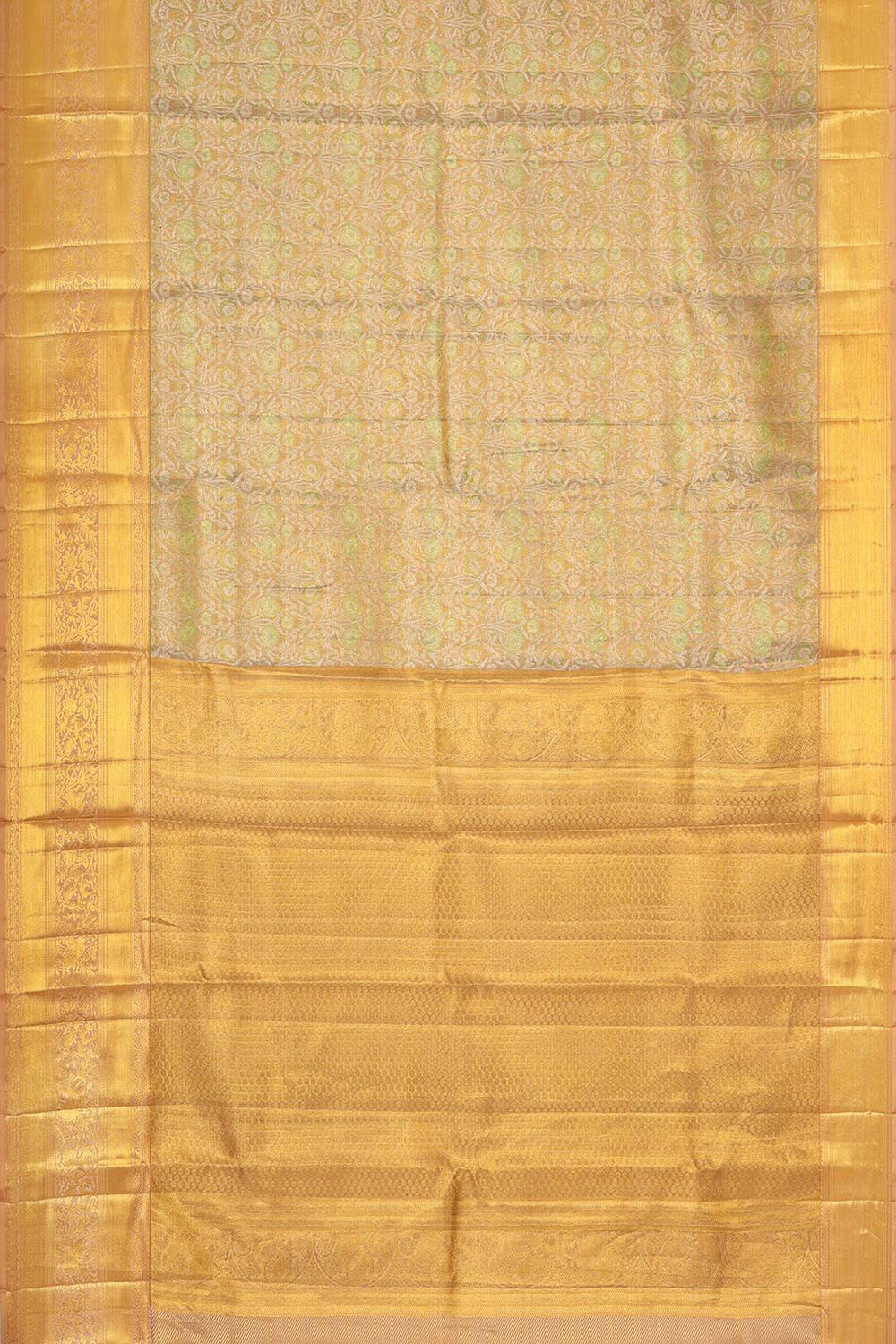 Collection of Kanchipattu Creamy Gold Tissue Brocade Saree in a gallery layout