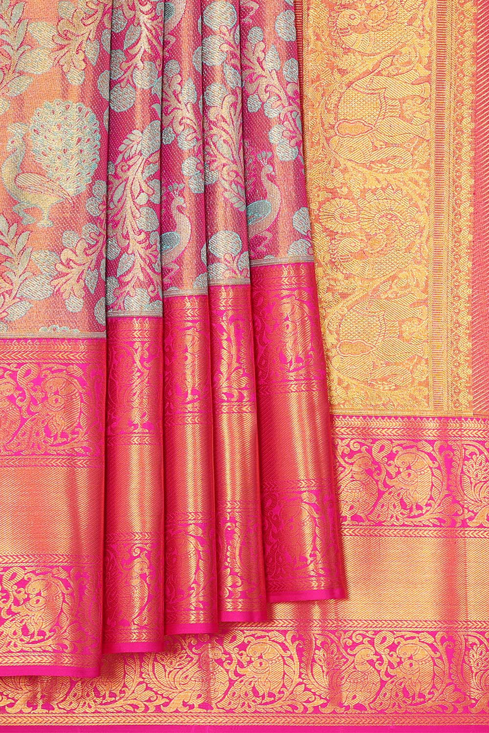 Collection of Kanchipattu Pink Tissue Brocade Saree in a gallery layout