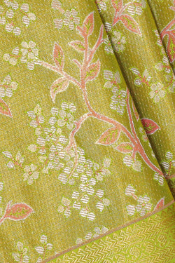 Collection of Kanchipattu Parrot Green Tissue Brocade Saree in a gallery layout