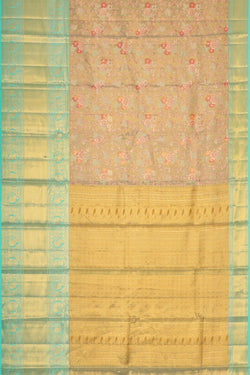 Collection of Kanchipattu Golden Turquoise Blue Tissue Brocade Saree in a gallery layout