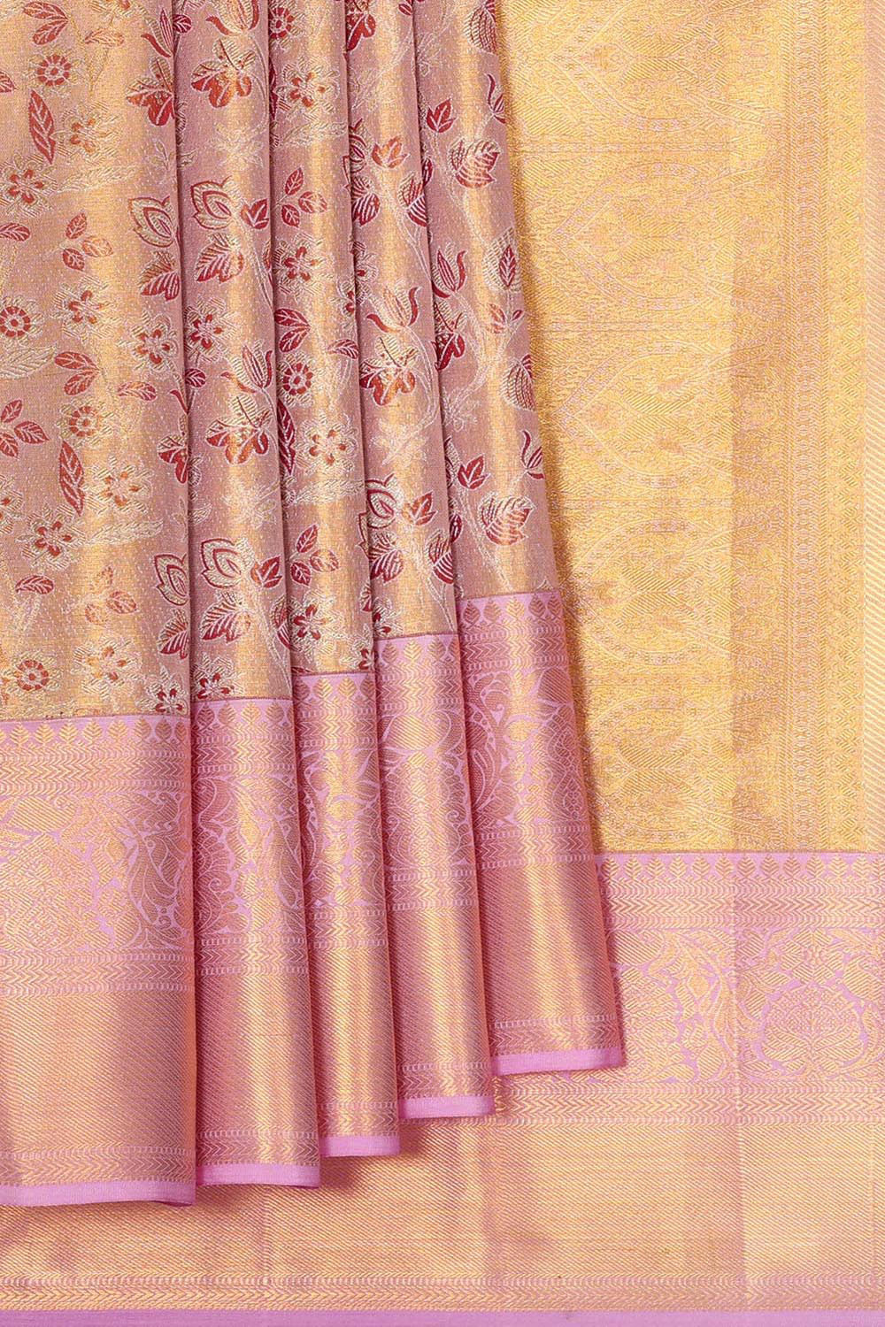 Collection of Kanchipattu Gold Tissue Brocade Saree in a gallery layout