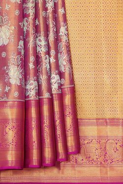 Collection of Kanchipattu Purple Tissue Brocade Saree in a gallery layout