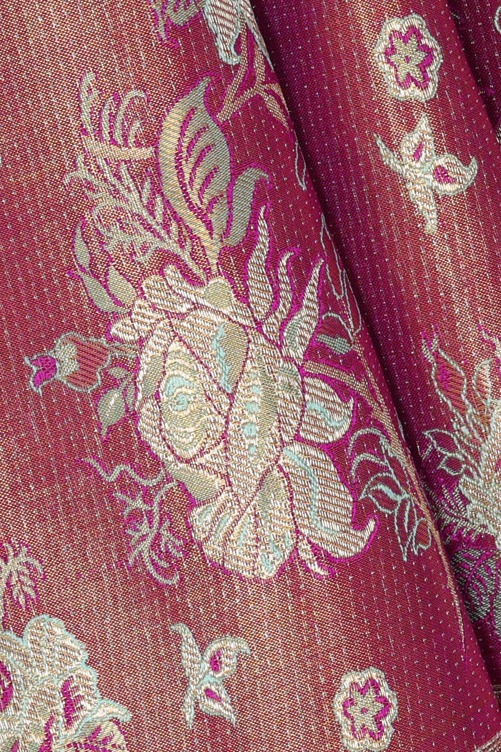 Collection of Kanchipattu Purple Tissue Brocade Saree in a gallery layout