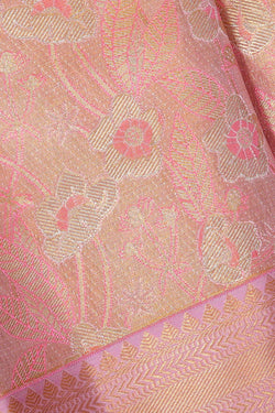 Collection of Kanchipattu Golden Lavender Pink Tissue Brocade Saree in a gallery layout