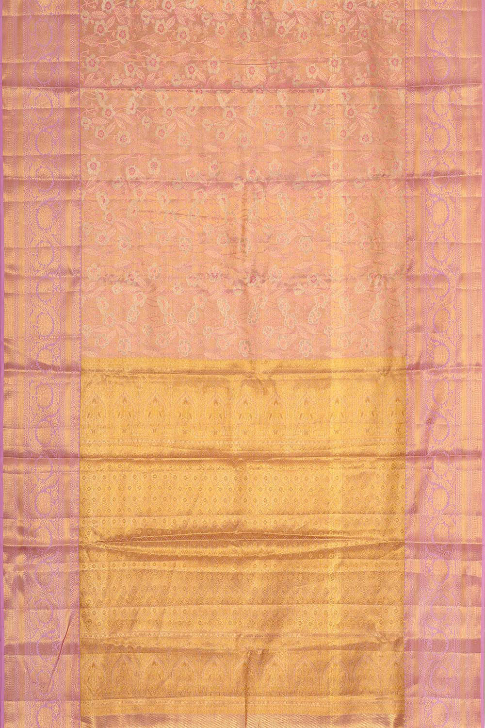 Collection of Kanchipattu Golden Lavender Pink Tissue Brocade Saree in a gallery layout