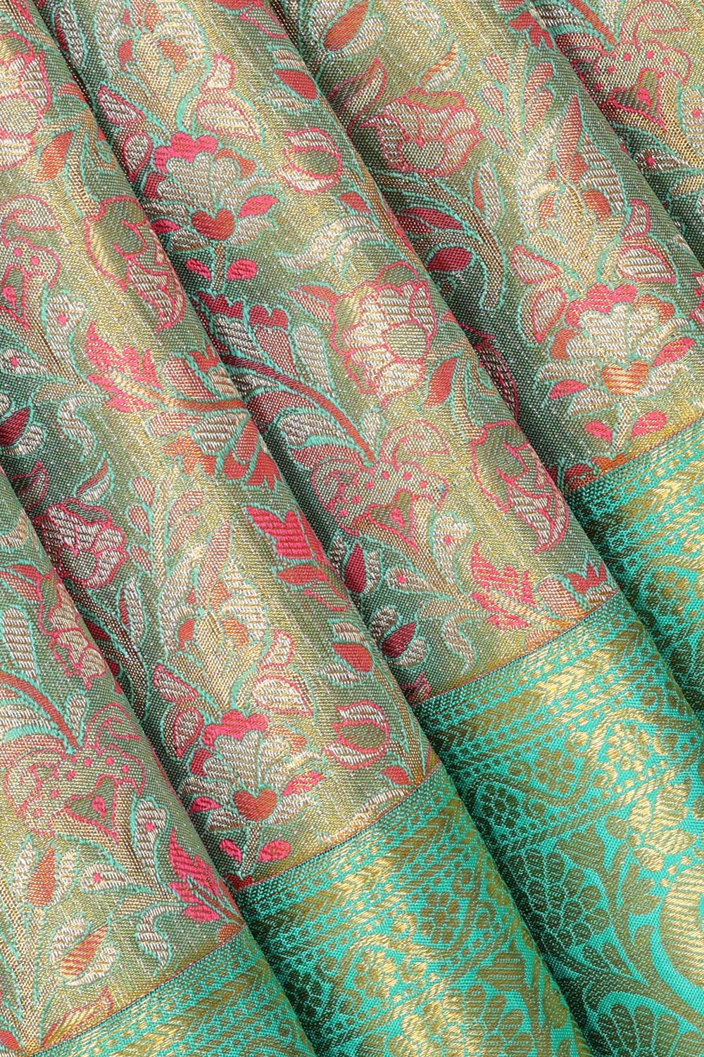 Collection of Kanchipattu Turquoise Blue Tissue Brocade Saree in a gallery layout