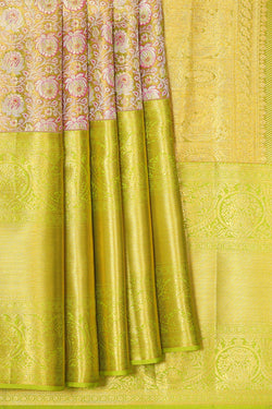 Collection of Kanchipattu Parrot Green Tissue Brocade Saree in a gallery layout