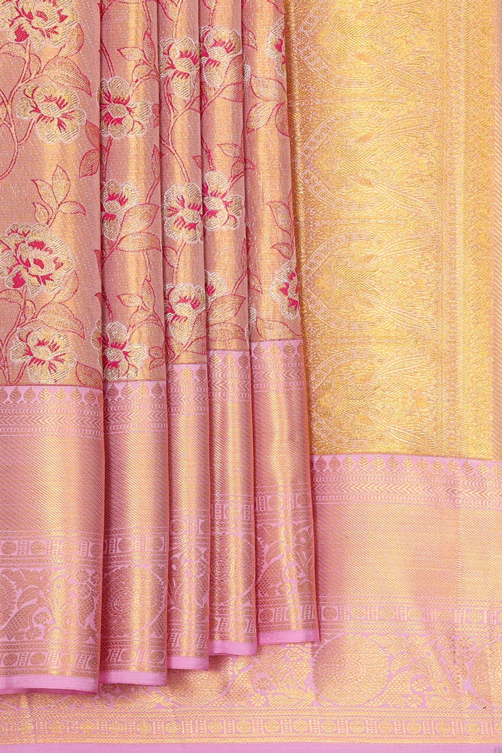 Collection of Kanchipattu Lavender Pink Tissue Brocade Saree in a gallery layout