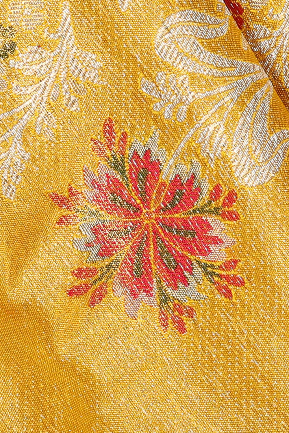 Collection of Kanchipattu Golden Yellow Tissue Brocade Saree in a gallery layout