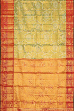 Collection of Kanchipattu Light Parrot Green Tissue Brocade Saree in a gallery layout