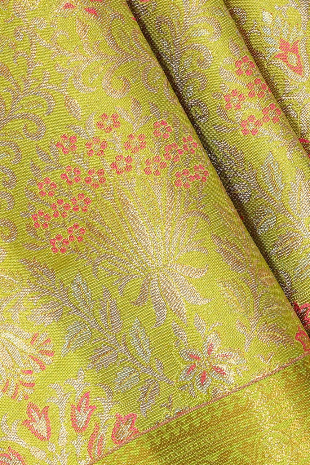 Collection of Kanchipattu Parrot Green Brocade Saree in a gallery layout