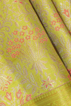 Collection of Kanchipattu Parrot Green Brocade Saree in a gallery layout