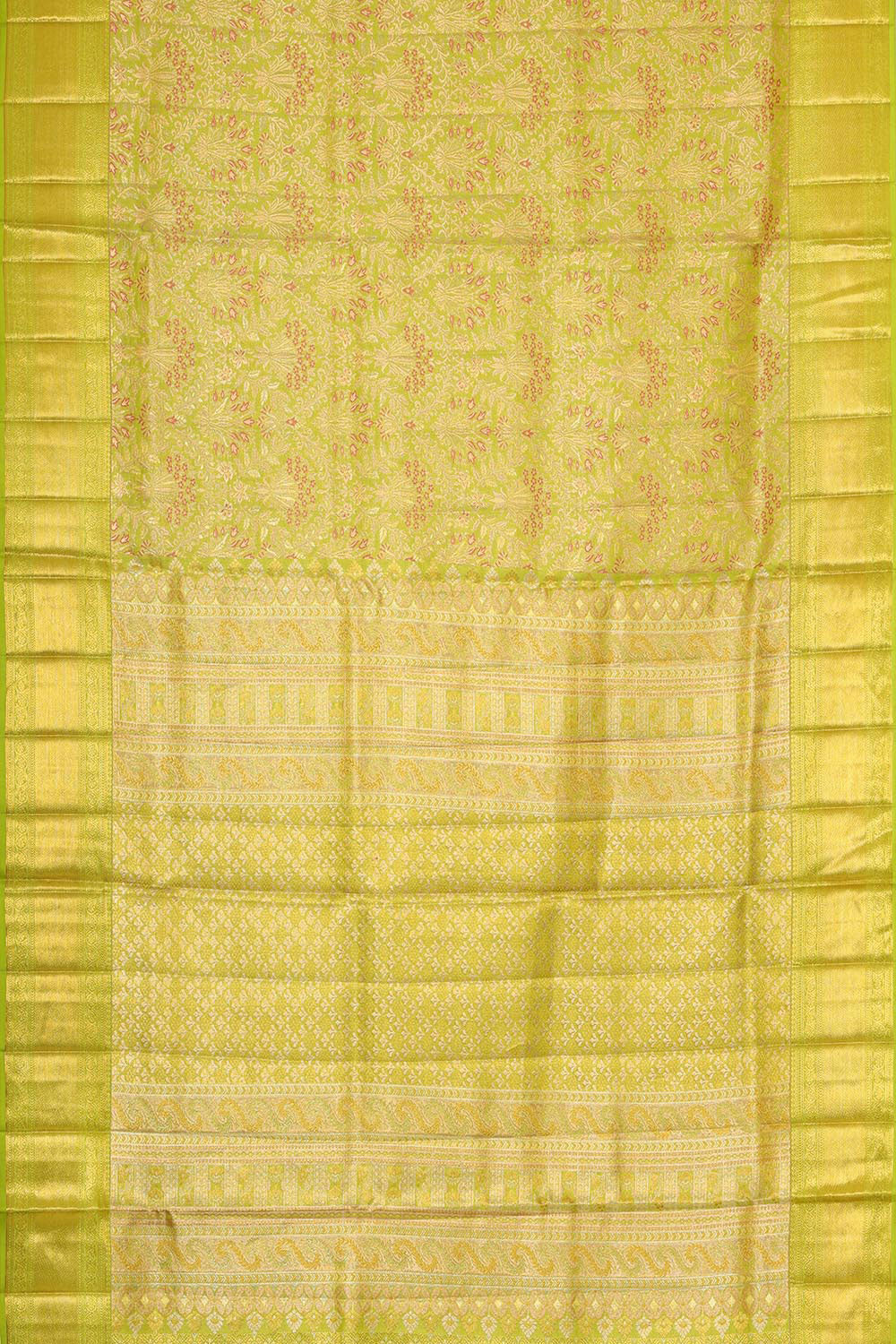 Collection of Kanchipattu Parrot Green Brocade Saree in a gallery layout