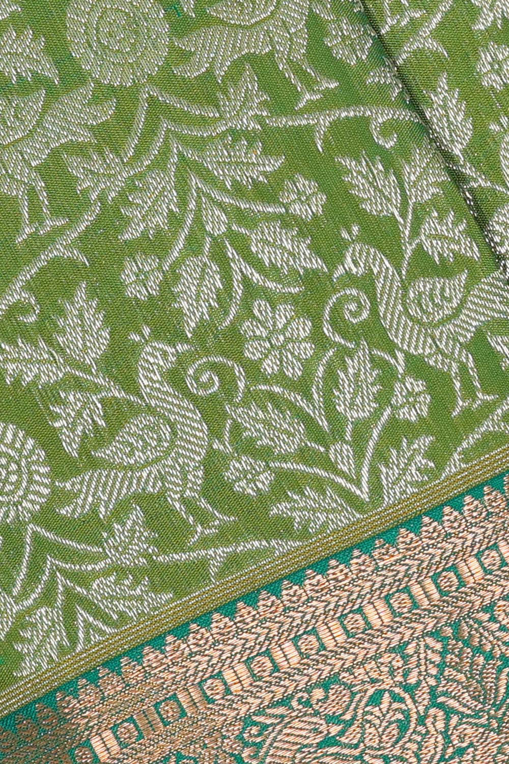 Collection of Kanchipattu Golden Green Brocade Saree in a gallery layout