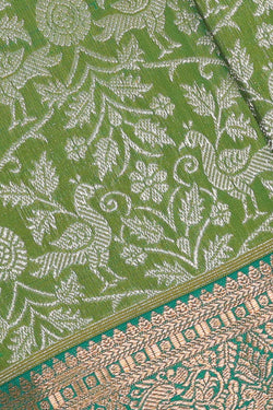 Collection of Kanchipattu Golden Green Brocade Saree in a gallery layout