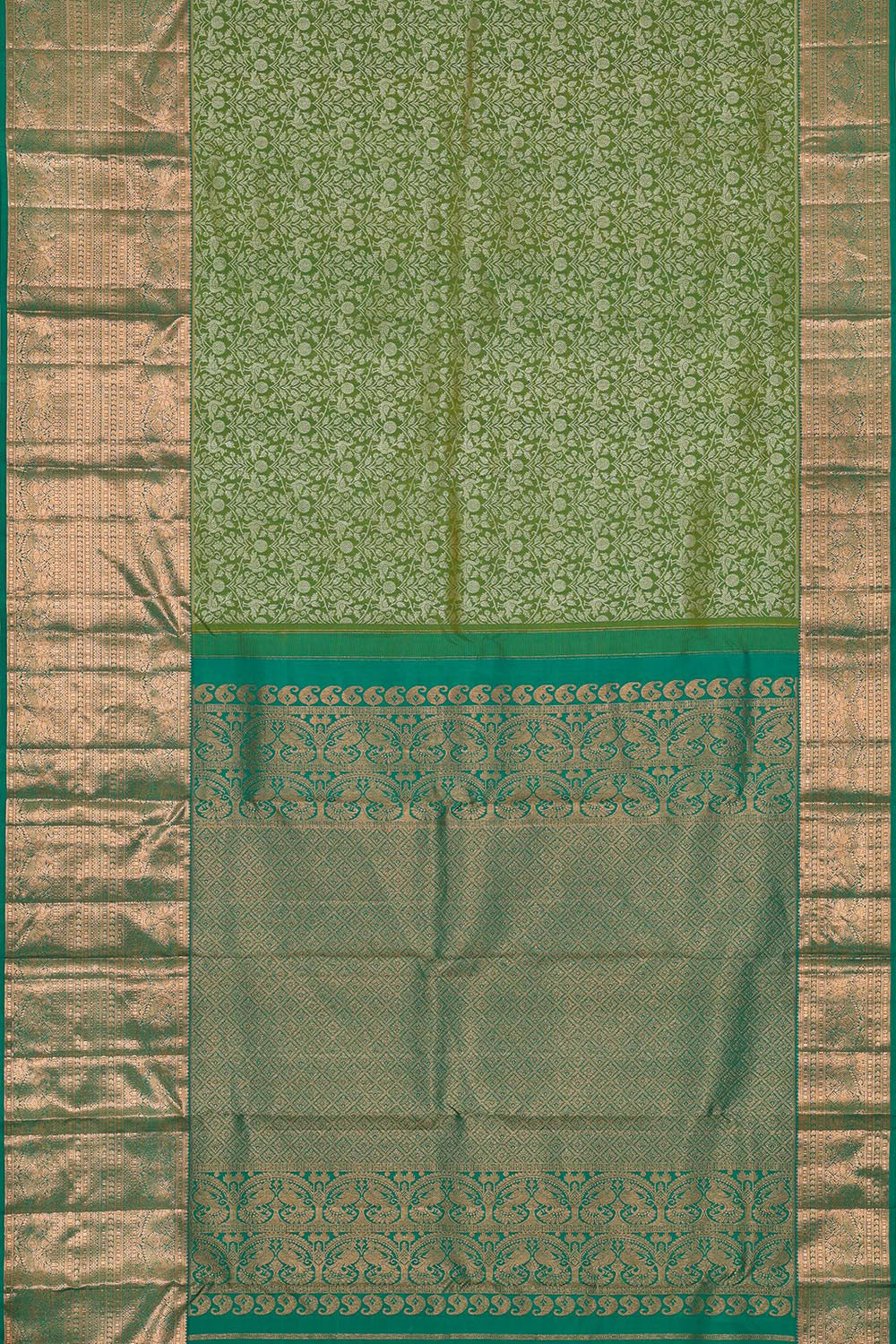 Collection of Kanchipattu Golden Green Brocade Saree in a gallery layout