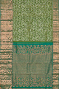 Collection of Kanchipattu Golden Green Brocade Saree in a gallery layout