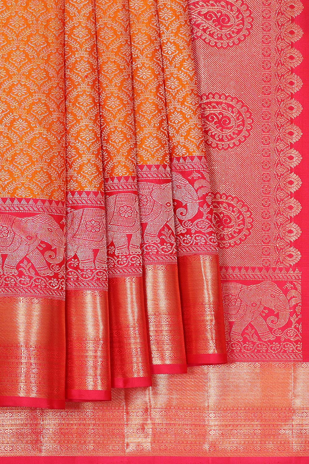 Collection of Kanchipattu Orange Brocade Saree in a gallery layout