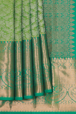 Collection of Kanchipattu Golden Green Brocade Saree in a gallery layout