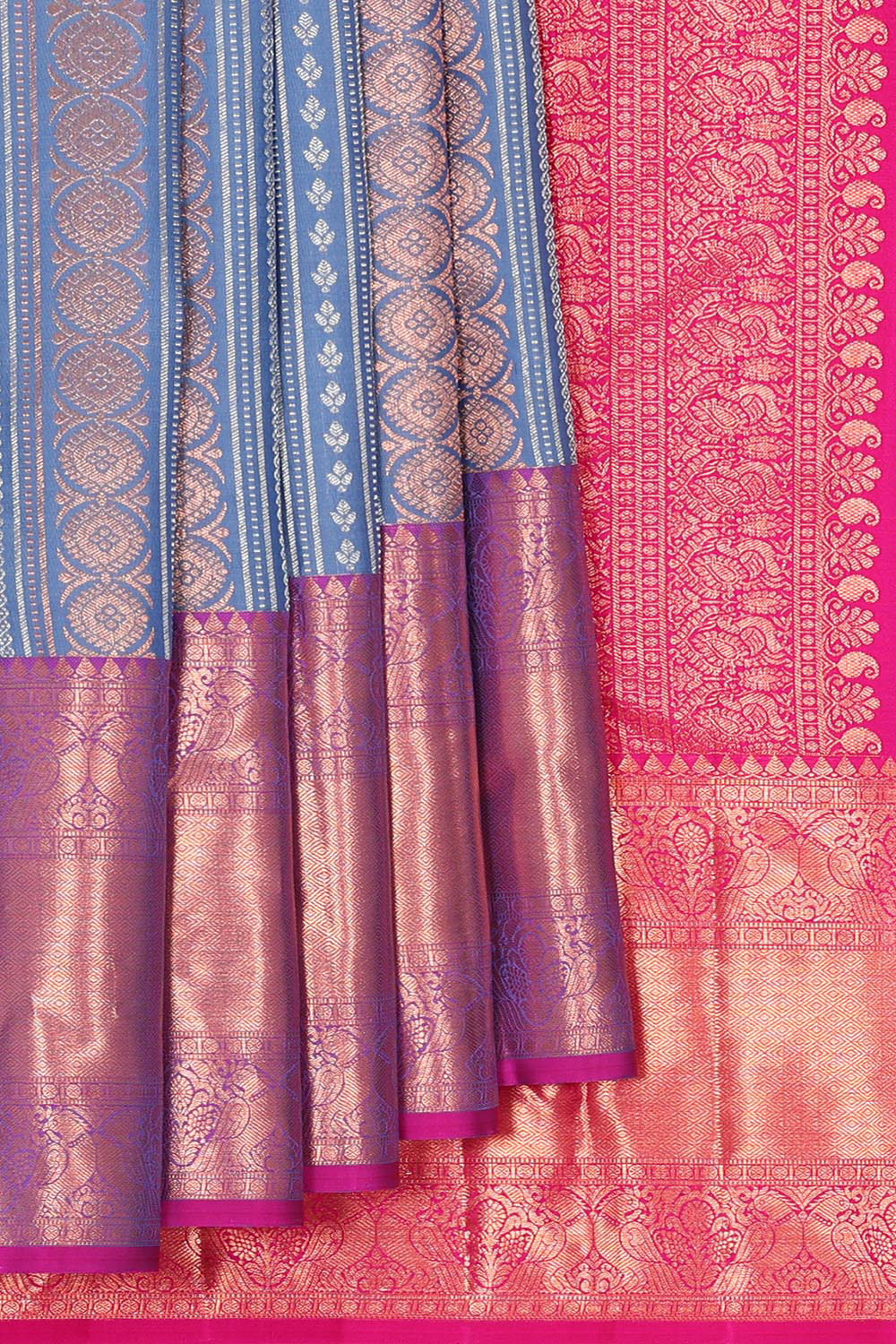 Collection of Kanchipattu Dark Ocean Blue Brocade Saree in a gallery layout