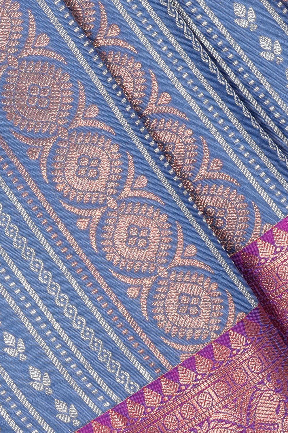 Collection of Kanchipattu Dark Ocean Blue Brocade Saree in a gallery layout