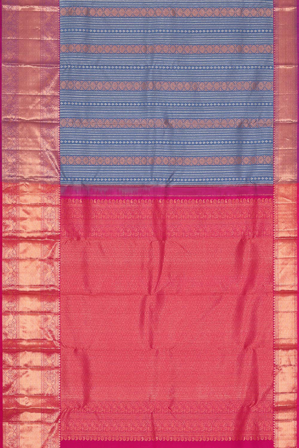 Collection of Kanchipattu Dark Ocean Blue Brocade Saree in a gallery layout