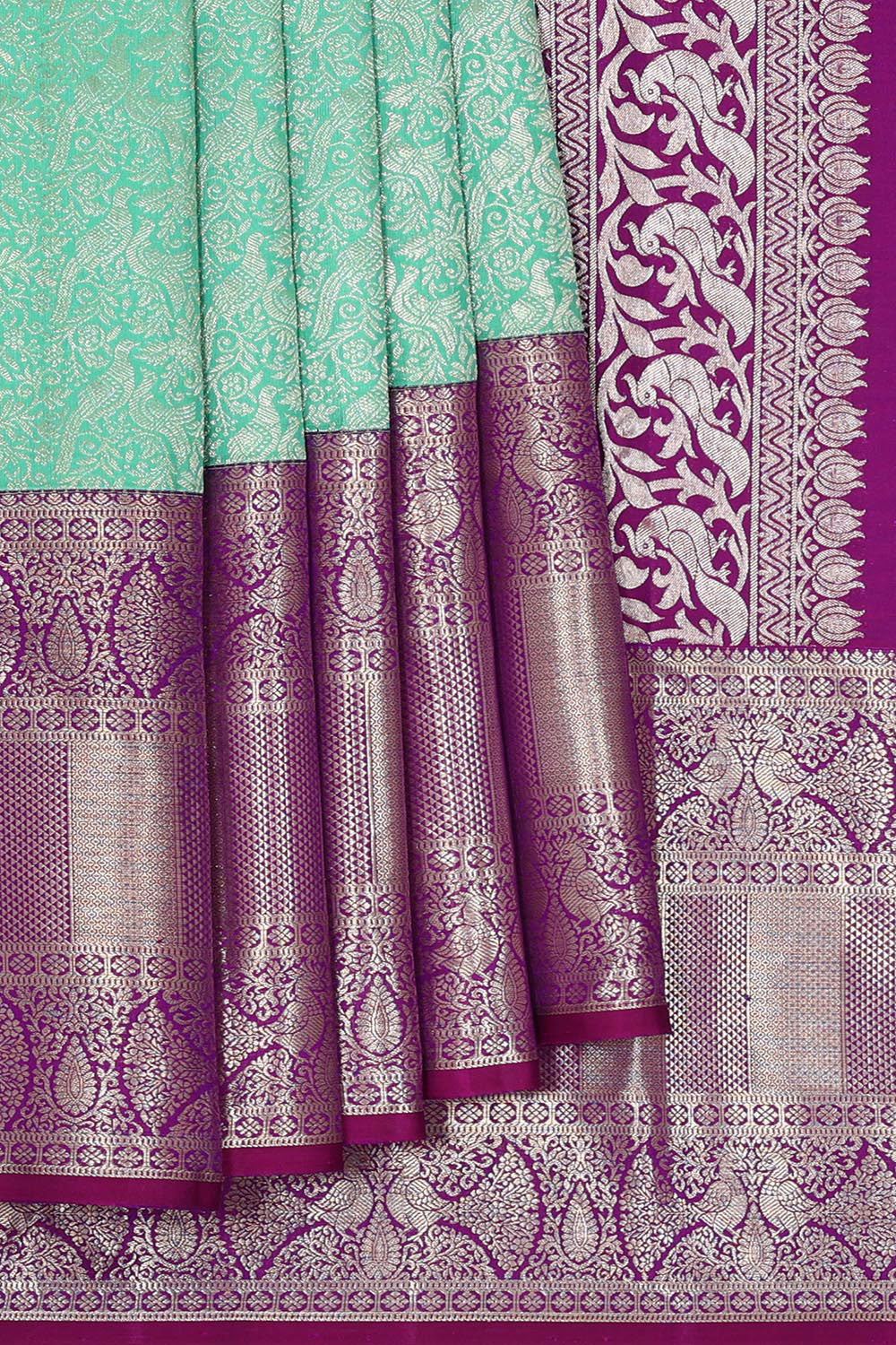 Collection of Kanchipattu Mint Green Brocade Saree in a gallery layout