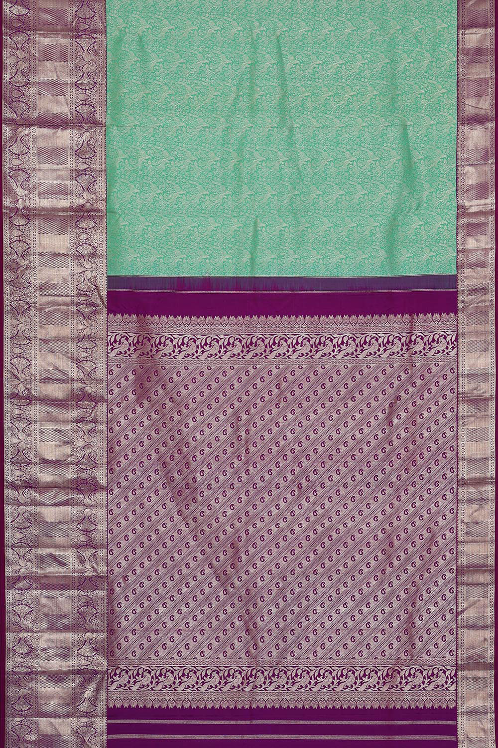 Collection of Kanchipattu Mint Green Brocade Saree in a gallery layout