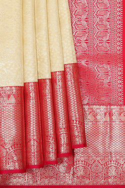 Collection of Kanchipattu Cream Brocade Saree in a gallery layout