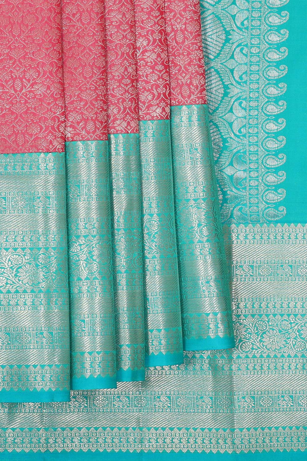 Collection of Kanchipattu Pinkish Red Brocade Saree in a gallery layout