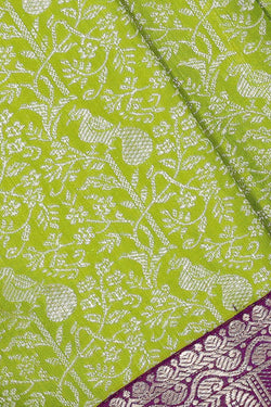 Collection of Kanchipattu Parrot Green Brocade Saree in a gallery layout