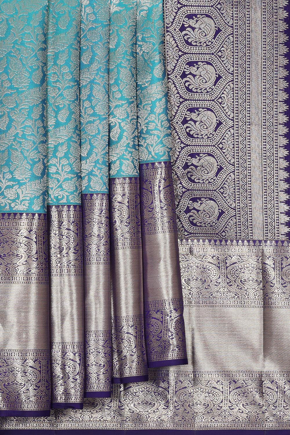 Collection of Kanchipattu Light Teal Blue Brocade Saree in a gallery layout