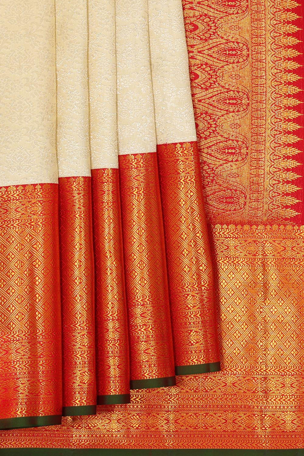 Collection of Kanchipattu Cream Brocade Saree in a gallery layout