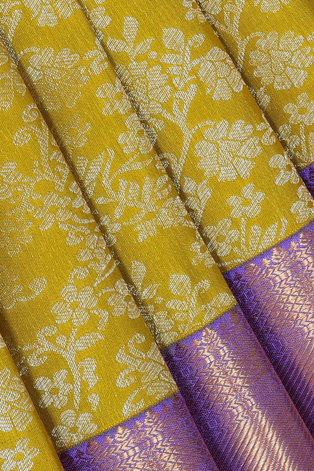 Collection of Kanchipattu Yellowish Green Brocade Saree in a gallery layout