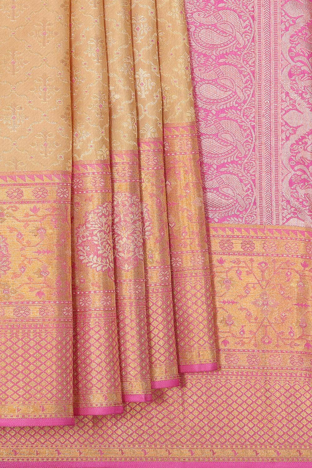 Collection of Kanchipattu Dark Cream Brocade Saree in a gallery layout