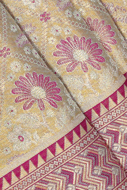 Image of Kanchipattu Golden Light Pista Green Brocade Saree