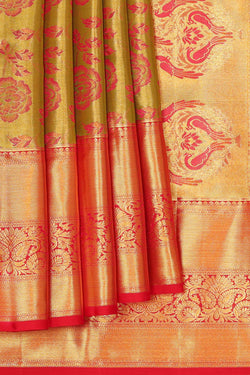 Collection of Kanchipattu Golden Green Tissue Brocade Saree in a gallery layout