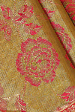 Collection of Kanchipattu Golden Green Tissue Brocade Saree in a gallery layout