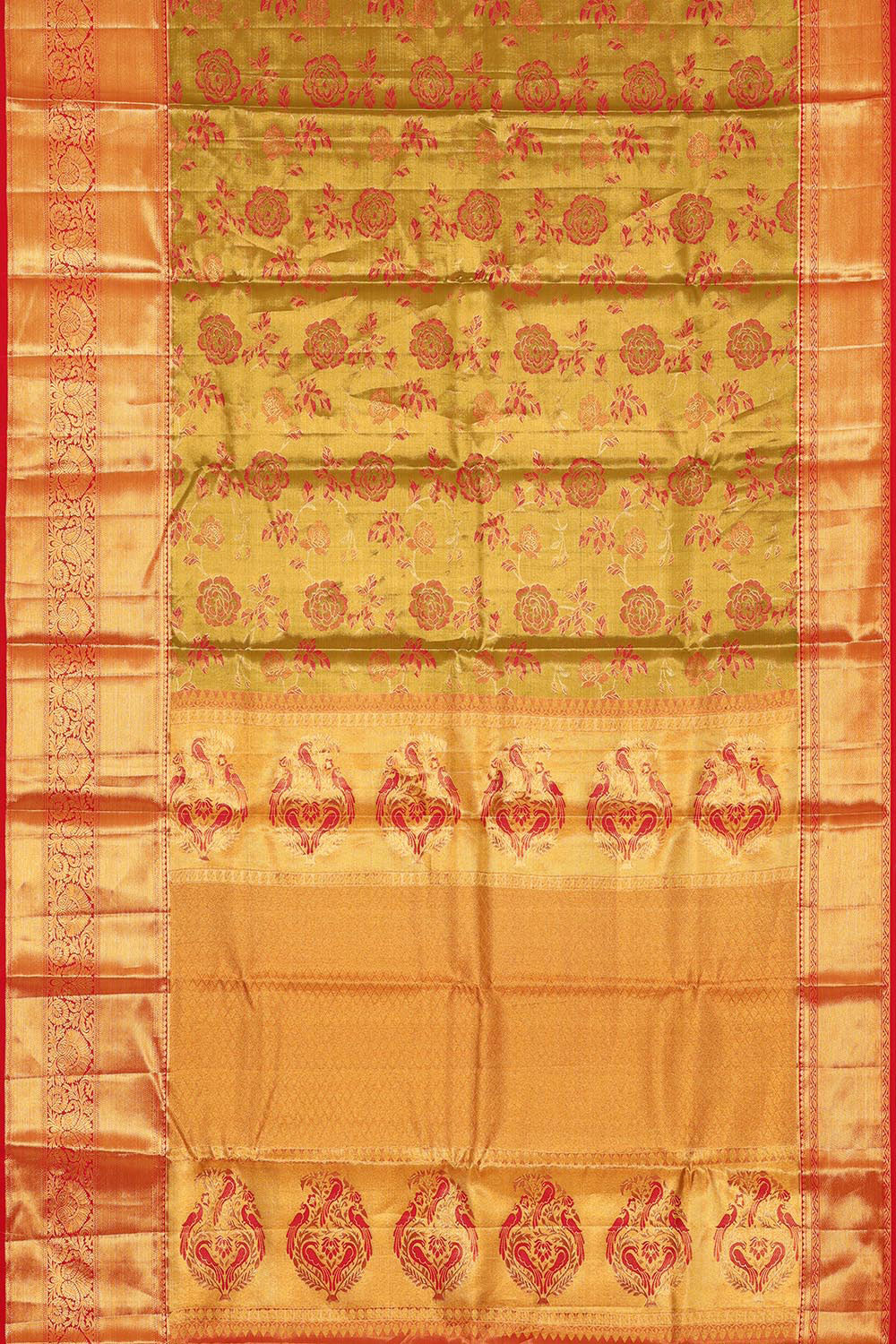 Collection of Kanchipattu Golden Green Tissue Brocade Saree in a gallery layout