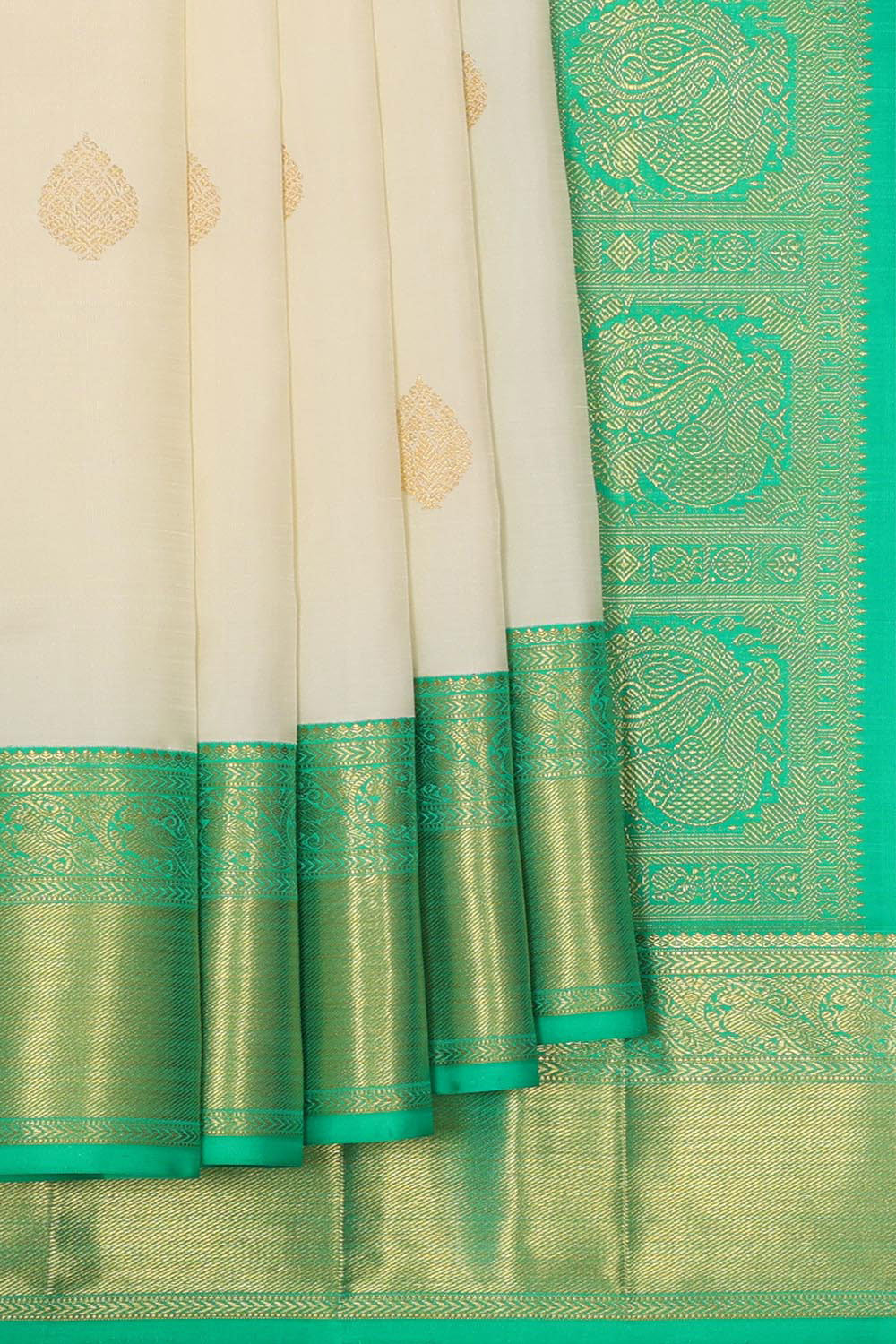 Collection of Kanchipattu Cream Brocade Saree in a gallery layout