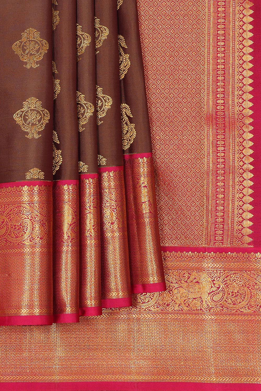 Collection of Kanchipattu Brown Brocade Saree in a gallery layout