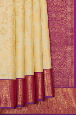 Collection of Kanchipattu Cream Brocade Saree in a gallery layout