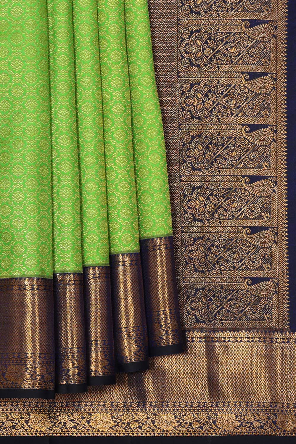 Collection of Kanchipattu Parrot Green Brocade Saree in a gallery layout