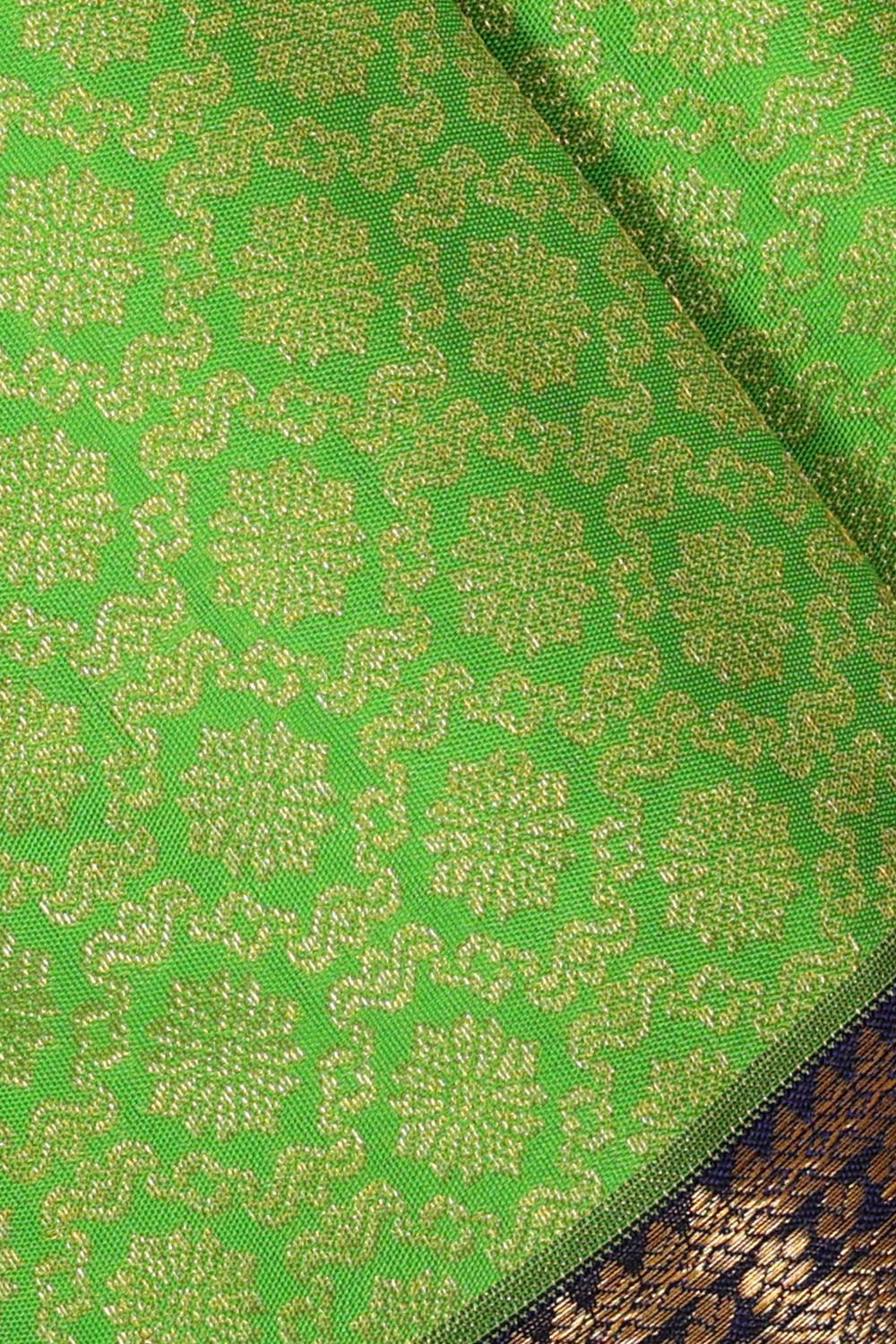 Collection of Kanchipattu Parrot Green Brocade Saree in a gallery layout