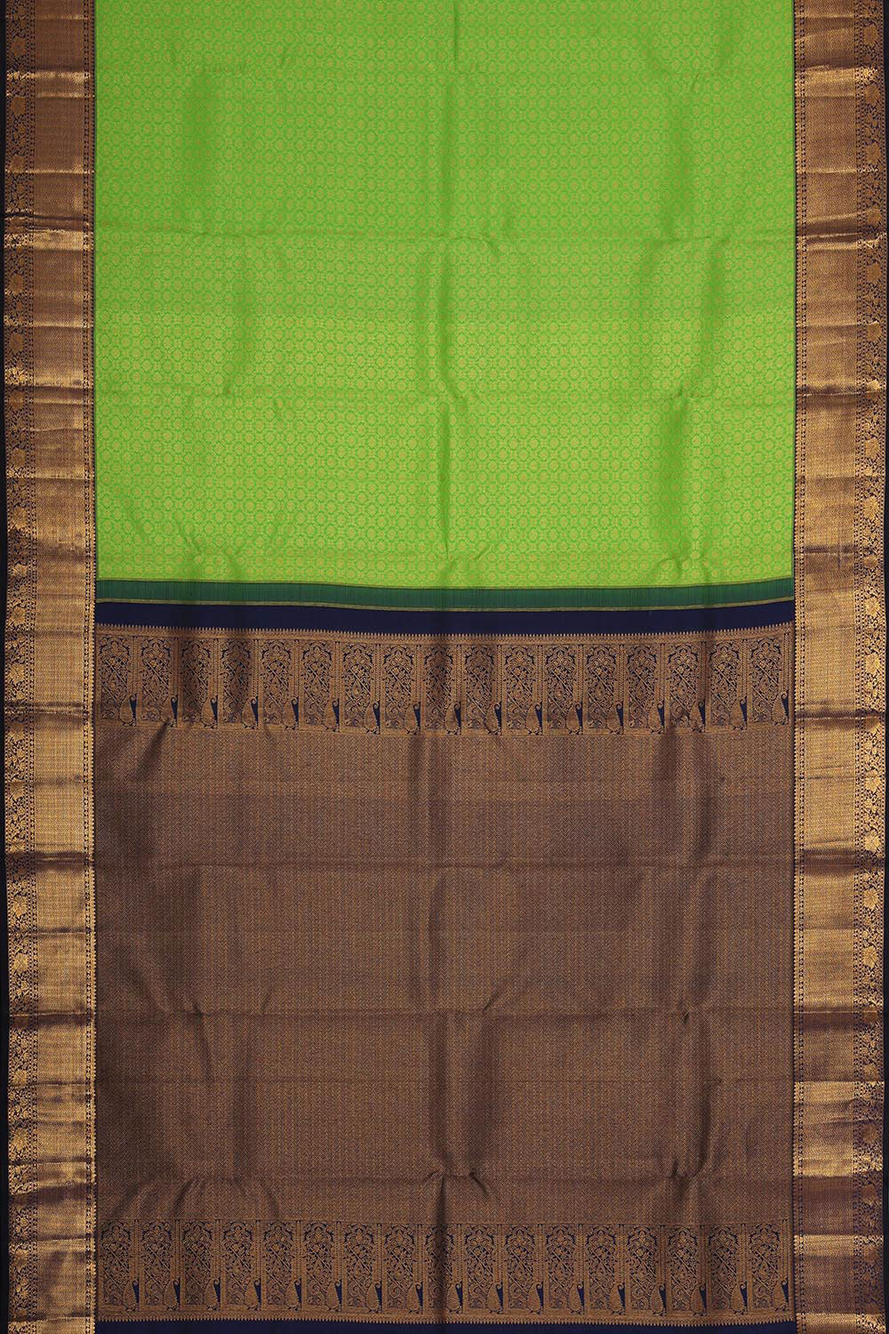 Collection of Kanchipattu Parrot Green Brocade Saree in a gallery layout